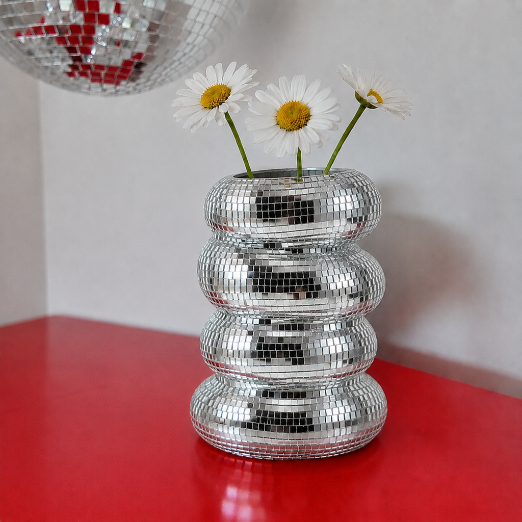 Portalápices bola disco silver 15 cm.